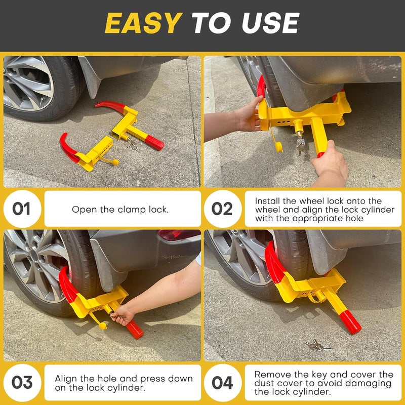 Acymner Wheel Clamp Lock | Heavy Duty Anti Theft Tire Lock, Adjustable Trailer Wheel Lock Universal Security Tire Lock with 3 Keys for Cars Trucks Trailers SUVs (Red) - Image 5